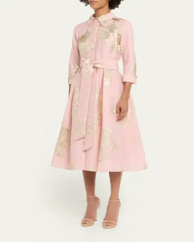 Rickie Freeman for Teri Jon Metallic Floral Jacquard Midi Shirtdress | Thumbnail 4 Rickie Freeman for Teri Jon Metallic Floral Jacquard Midi Shirtdress | Thumbnail 4