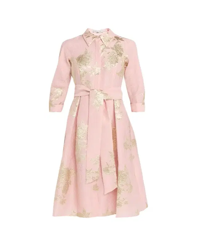 Rickie Freeman for Teri Jon Metallic Floral Jacquard Midi Shirtdress