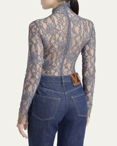 Valentino Garavani Turtleneck Lace Long-Sleeve Bodysuit | Thumbnail 3 Valentino Garavani Turtleneck Lace Long-Sleeve Bodysuit | Thumbnail 3