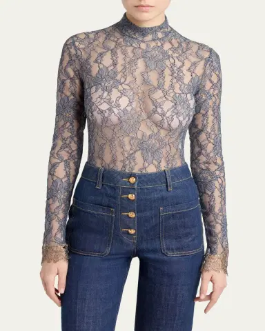 Valentino Garavani Turtleneck Lace Long-Sleeve Bodysuit | Thumbnail 4 Valentino Garavani Turtleneck Lace Long-Sleeve Bodysuit | Thumbnail 4