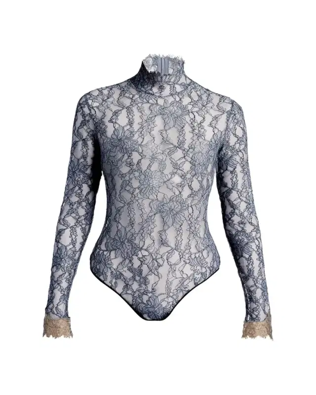 Valentino Garavani Turtleneck Lace Long-Sleeve Bodysuit