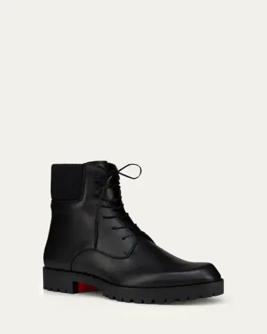 Christian Louboutin Men's Trapman Leather Lug-Sole Lace-Up Boots | Thumbnail 4