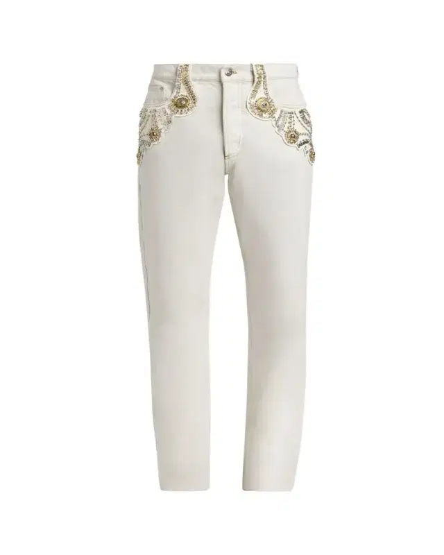 Versace Men's Crystal-Embroidered Straight-Leg Denim Jeans