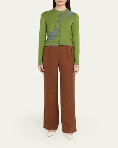 Prabal Gurung Embroidered Silk-Cashmere Crewneck Cardigan | Thumbnail 2 Prabal Gurung Embroidered Silk-Cashmere Crewneck Cardigan | Thumbnail 2
