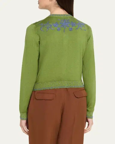 Prabal Gurung Embroidered Silk-Cashmere Crewneck Cardigan | Thumbnail 3 Prabal Gurung Embroidered Silk-Cashmere Crewneck Cardigan | Thumbnail 3