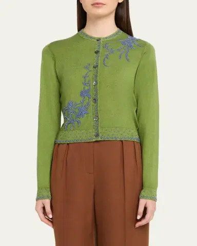 Prabal Gurung Embroidered Silk-Cashmere Crewneck Cardigan | Thumbnail 4 Prabal Gurung Embroidered Silk-Cashmere Crewneck Cardigan | Thumbnail 4