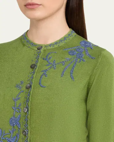 Prabal Gurung Embroidered Silk-Cashmere Crewneck Cardigan | Thumbnail 5 Prabal Gurung Embroidered Silk-Cashmere Crewneck Cardigan | Thumbnail 5