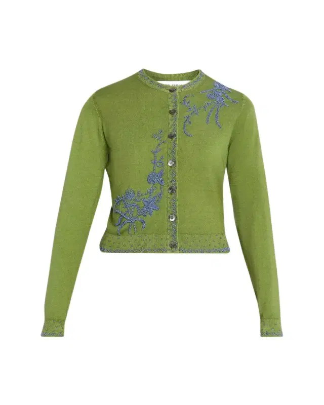 Embroidered Silk-Cashmere Crewneck Cardigan Embroidered Silk-Cashmere Crewneck Cardigan