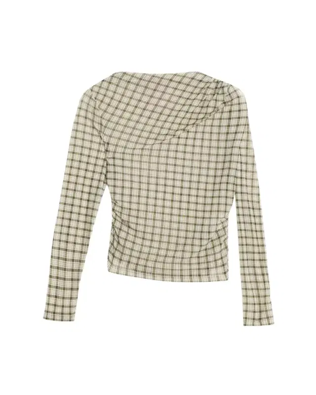 Veronica Beard Nuvina Draped Plaid Mesh Top