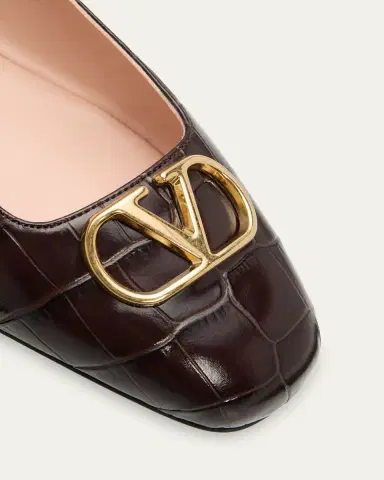 Valentino Garavani VLogo Croc-Embossed Leather Ballerina Flats | Thumbnail 3 Valentino Garavani VLogo Croc-Embossed Leather Ballerina Flats | Thumbnail 3