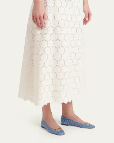 Valentino Garavani VLogo Croc-Embossed Leather Ballerina Flats | Thumbnail 4 Valentino Garavani VLogo Croc-Embossed Leather Ballerina Flats | Thumbnail 4
