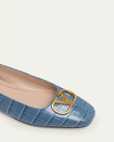 Valentino Garavani VLogo Croc-Embossed Leather Ballerina Flats | Thumbnail 7 Valentino Garavani VLogo Croc-Embossed Leather Ballerina Flats | Thumbnail 7