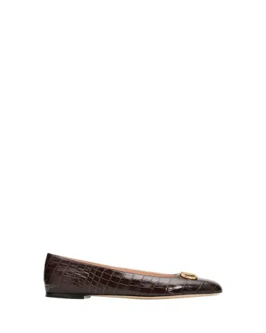 Valentino Garavani VLogo Croc-Embossed Leather Ballerina Flats | Thumbnail 1 Valentino Garavani VLogo Croc-Embossed Leather Ballerina Flats | Thumbnail 1