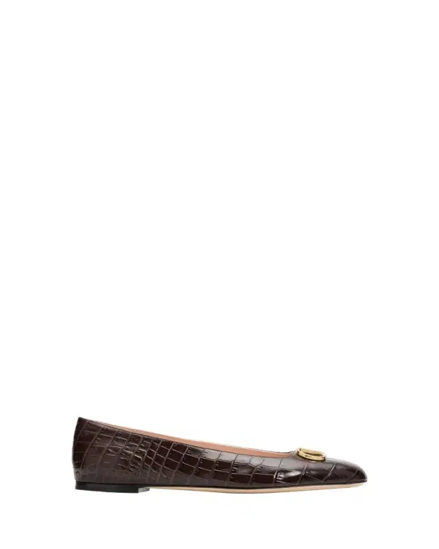 Valentino Garavani VLogo Croc-Embossed Leather Ballerina Flats