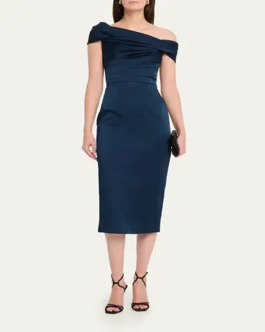 REBECCA VALLANCE Lessa Asymmetric Draped Midi Dress | Thumbnail 2 REBECCA VALLANCE Lessa Asymmetric Draped Midi Dress | Thumbnail 2