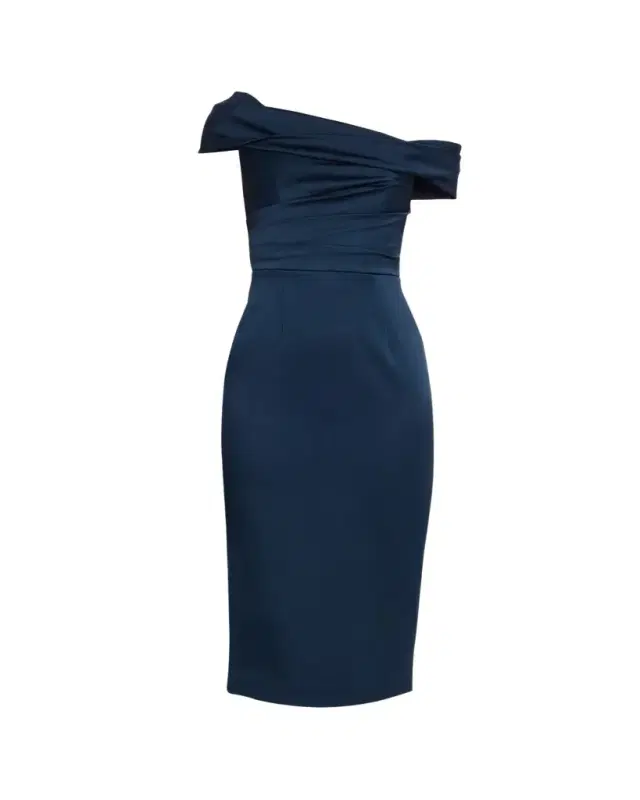 REBECCA VALLANCE Lessa Asymmetric Draped Midi Dress