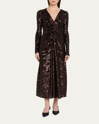 PRABAL GURUNG Twisted Front Long-Sleeve Sequined Midi Dress | Thumbnail 2