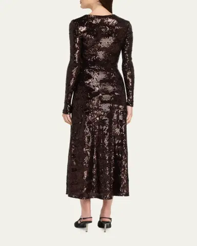 PRABAL GURUNG Twisted Front Long-Sleeve Sequined Midi Dress | Thumbnail 3