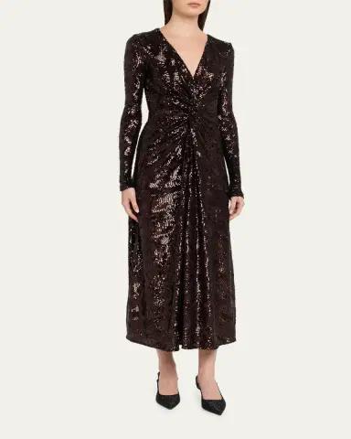 PRABAL GURUNG Twisted Front Long-Sleeve Sequined Midi Dress | Thumbnail 4