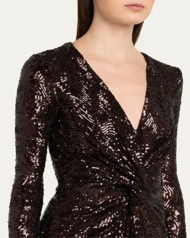 PRABAL GURUNG Twisted Front Long-Sleeve Sequined Midi Dress | Thumbnail 5