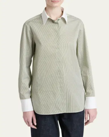 Kiton Striped Cashmere Poplin Button-Down Shirt | Thumbnail 4 Kiton Striped Cashmere Poplin Button-Down Shirt | Thumbnail 4