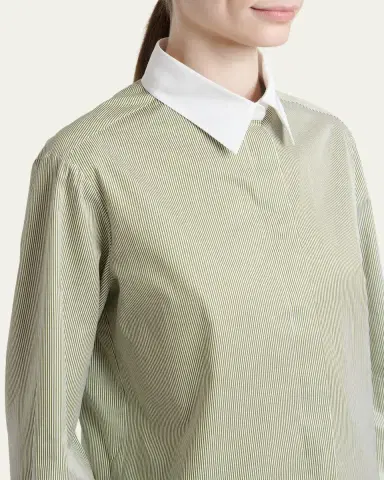 Kiton Striped Cashmere Poplin Button-Down Shirt | Thumbnail 5 Kiton Striped Cashmere Poplin Button-Down Shirt | Thumbnail 5