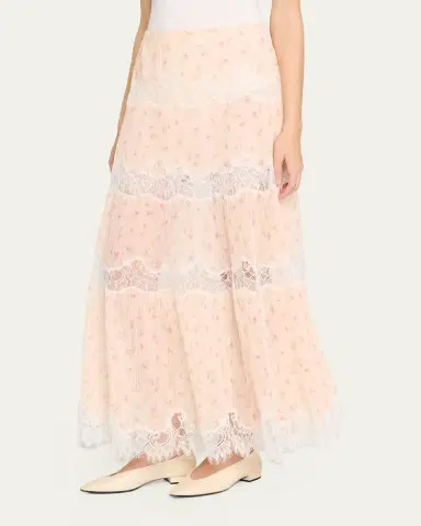 LoveShackFancy Everhart Cotton-Silk Lace Maxi Skirt | Thumbnail 4