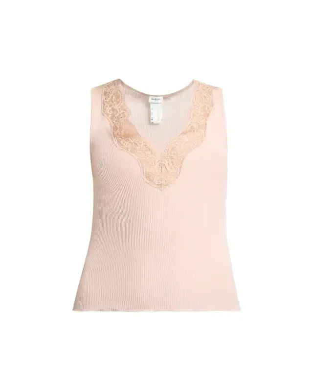 Saint Laurent Ribbed Silk Laced Tank Top