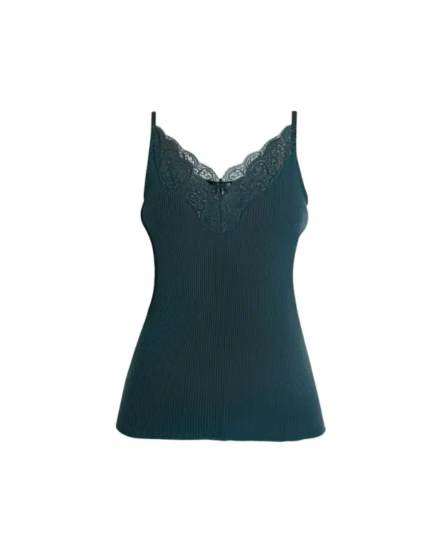 Saint Laurent Ribbed Silk Laced Cami Tank Top