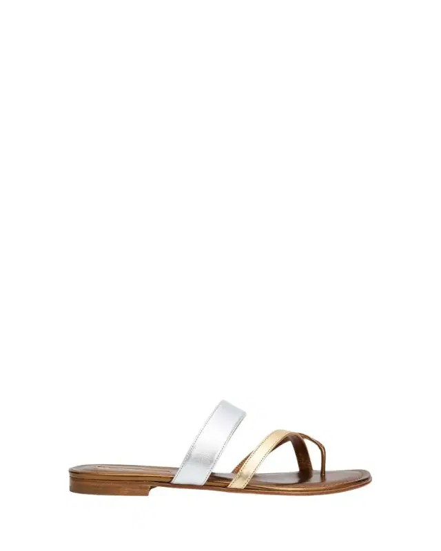 Manolo Blahnik Susa Metallic Leather Crisscross Flat Sandals