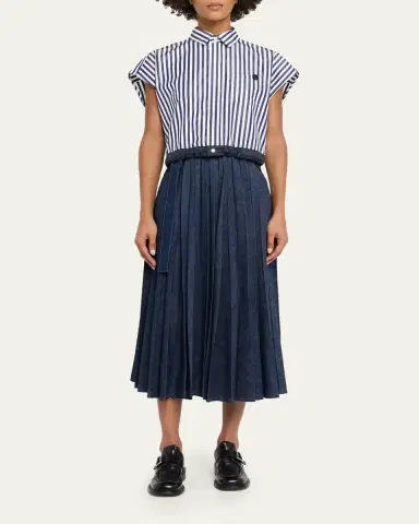 Sacai Striped Cotton Poplin Crop Button-Down Shirt | Thumbnail 2
