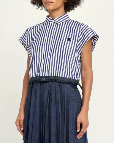 Sacai Striped Cotton Poplin Crop Button-Down Shirt | Thumbnail 4