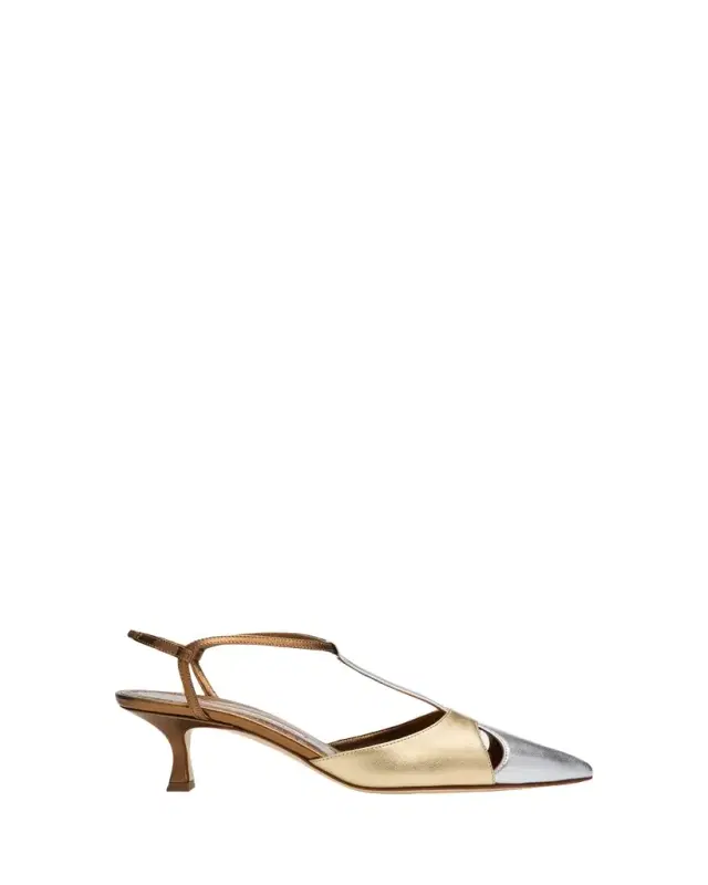 Manolo Blahnik 50mm Turgimod Metallic Leather T-Strap Pumps