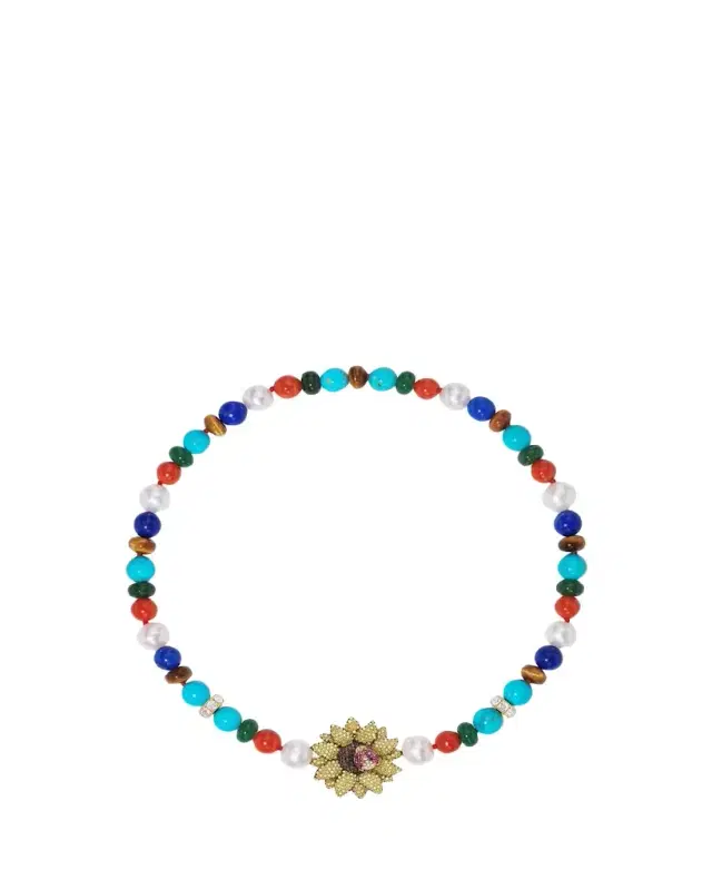 Grace Winfrey 18K Semiprecious Necklace with Sunflower Clasp and Ladybug