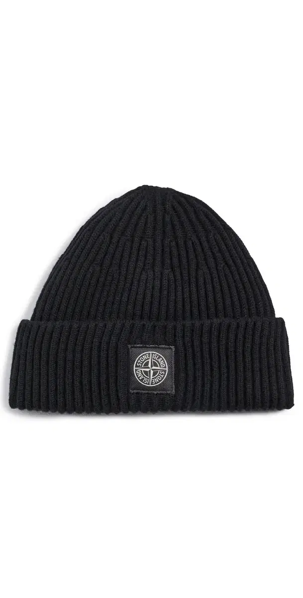Stone Island Rib Knit Wool Beanie Black One Size