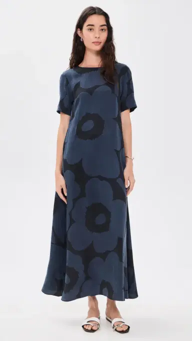 Marimekko Taipale Unikko Midi Dress Bluish Grey/Black | Thumbnail 2
