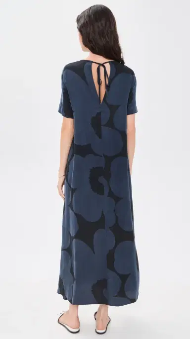 Marimekko Taipale Unikko Midi Dress Bluish Grey/Black | Thumbnail 3