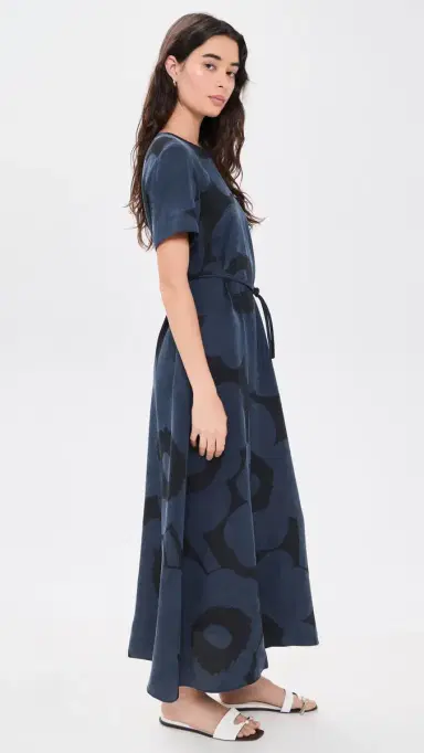Marimekko Taipale Unikko Midi Dress Bluish Grey/Black | Thumbnail 4
