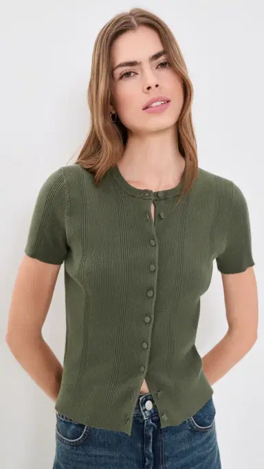 Vince Ribbed Cardigan Pine Grove | Thumbnail 2 Vince Ribbed Cardigan Pine Grove | Thumbnail 2