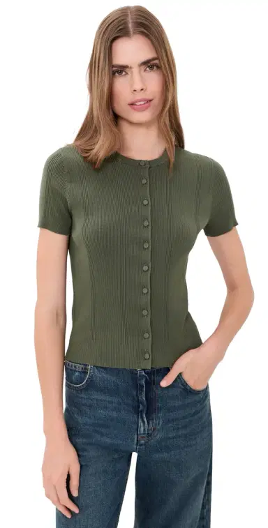 Vince Ribbed Cardigan Pine Grove | Thumbnail 1 Vince Ribbed Cardigan Pine Grove | Thumbnail 1