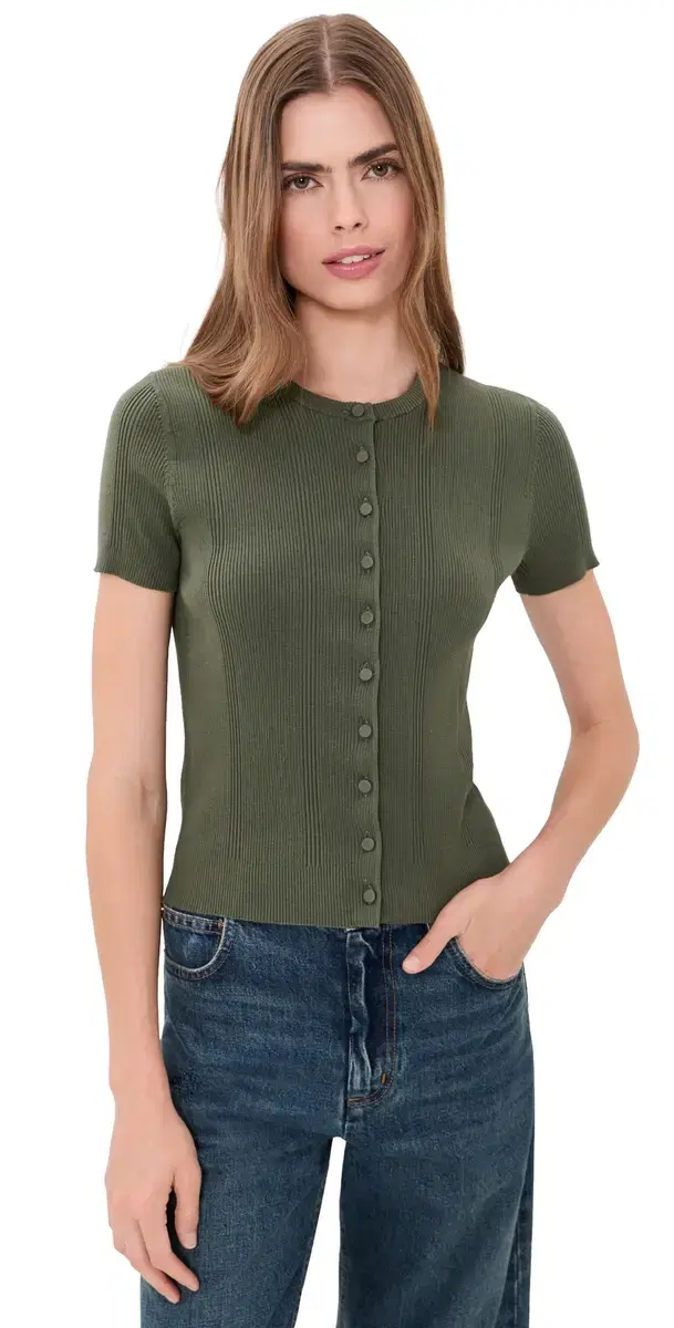 Vince Ribbed Cardigan Pine Grove