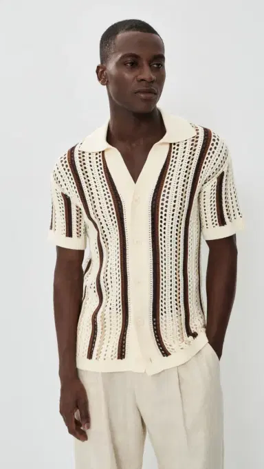 Frescobol Carioca Pinto Cotton tripe Crochet hirt Cream & Cacao | Thumbnail 3 Frescobol Carioca Pinto Cotton tripe Crochet hirt Cream & Cacao | Thumbnail 3