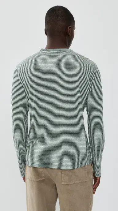 OFFICINE GÉNÉRALE Cotton inen Stripe Tee Green/Grey/White | Thumbnail 3 OFFICINE GÉNÉRALE Cotton inen Stripe Tee Green/Grey/White | Thumbnail 3