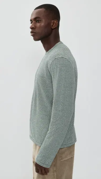 OFFICINE GÉNÉRALE Cotton inen Stripe Tee Green/Grey/White | Thumbnail 4 OFFICINE GÉNÉRALE Cotton inen Stripe Tee Green/Grey/White | Thumbnail 4