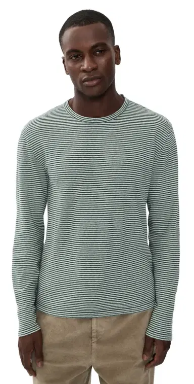 OFFICINE GÉNÉRALE Cotton inen Stripe Tee Green/Grey/White | Thumbnail 1 OFFICINE GÉNÉRALE Cotton inen Stripe Tee Green/Grey/White | Thumbnail 1