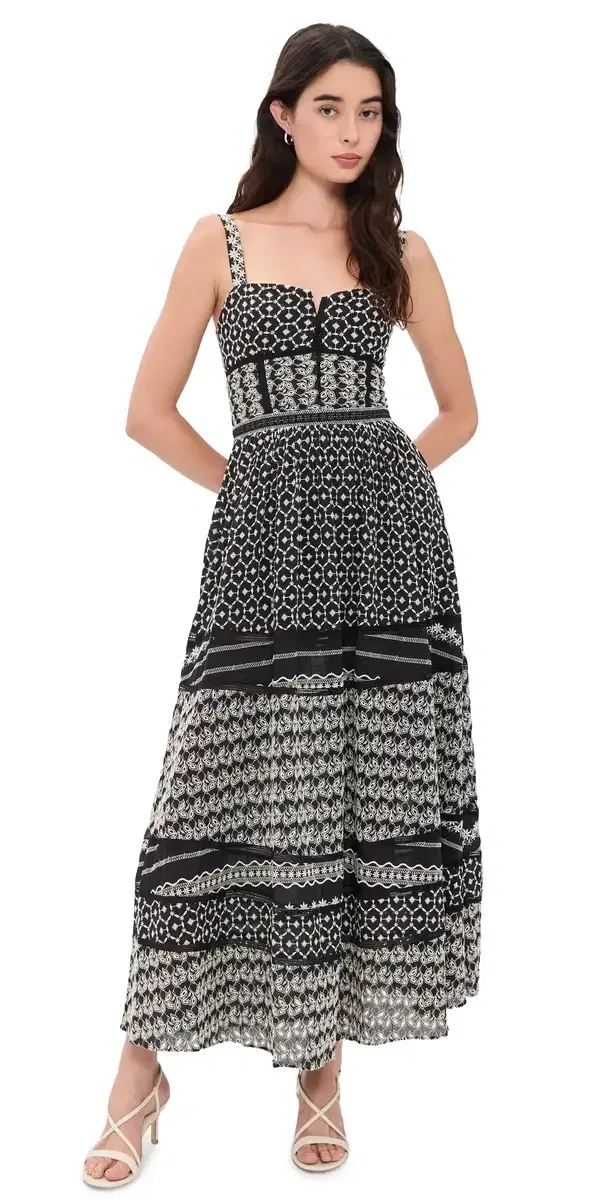 ALICE + OLIVIA Anya Soft Sweetheart Dress Black/Off White