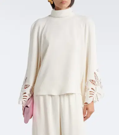 Oscar de la Renta Embroidered silk-blend georgette blouse | Thumbnail 2