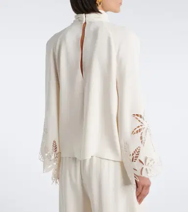 Oscar de la Renta Embroidered silk-blend georgette blouse | Thumbnail 4