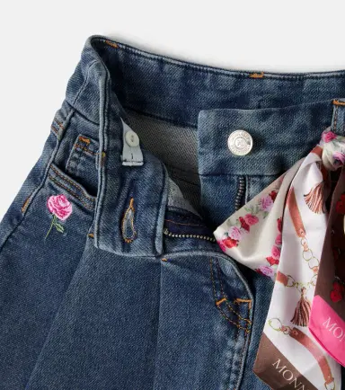 Monnalisa Embroidered satin-trimmed denim skirt | Thumbnail 2