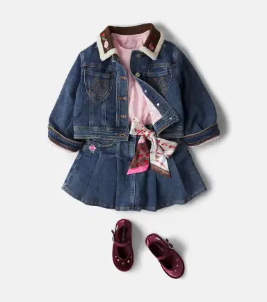 Monnalisa Embroidered satin-trimmed denim skirt | Thumbnail 5